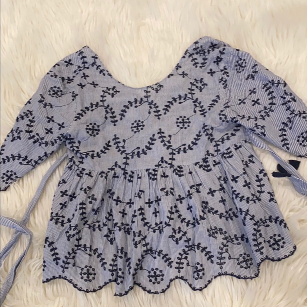 Blue embroidered cropped work blouse